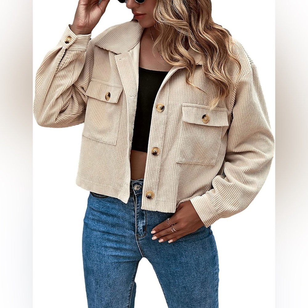 Gihuo Women's Fashion Cropped Shacket Button Down Corduroy Jackets Plaid - NWT